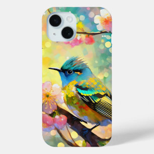 Funda Para iPhone 15 Fantasía de Flor de Cerezo Amanecer Pájaros Cantor
