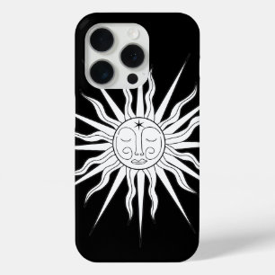 Funda Para iPhone 15 Pro Fantasía en negro y blanco Sol Astrología Celeste