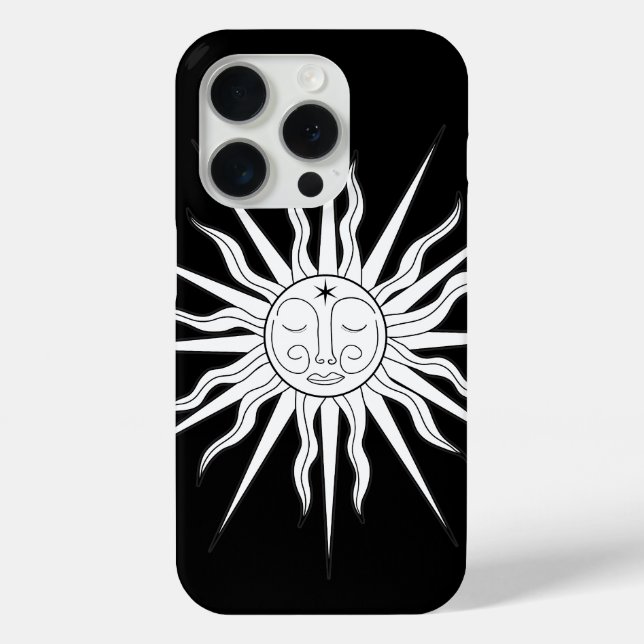 Funda De Case-Mate Para iPhone Fantasía en negro y blanco Sol Astrología Celeste (Reverso )
