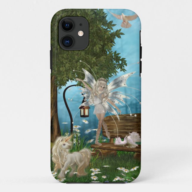 Funda De Case-Mate Para iPhone Fantasía Faerie en Unicorn Garden (Reverso)