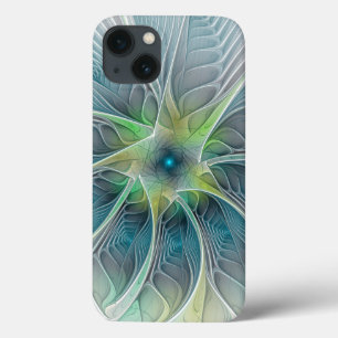 Funda Para iPhone 13 Fantasía Flor Fractal Verde Azul