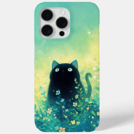 Funda Para iPhone 15 Pro Max Fantasía floral de Kitten negro