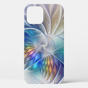 Funda Para iPhone 12 Pro Fantasía floral, flor fractal abstracta colorida