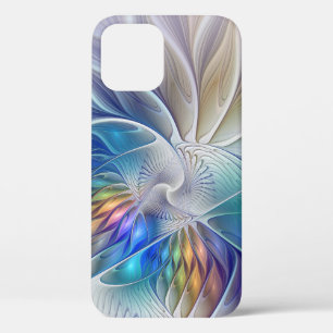 Funda Para iPhone 12 Fantasía floral, flor fractal abstracta colorida