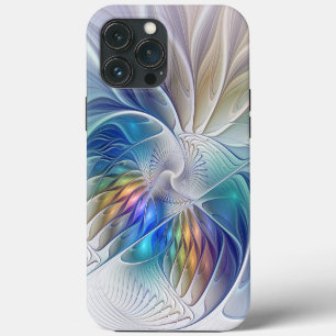 Funda Para iPhone 13 Pro Max Fantasía floral, flor fractal abstracta colorida