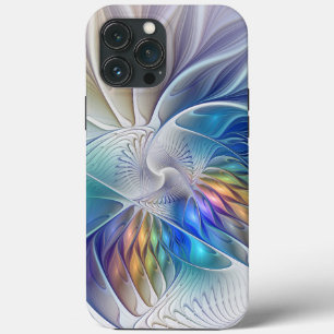 Funda Para iPhone 13 Pro Max Fantasía floral, flor fractal abstracta colorida
