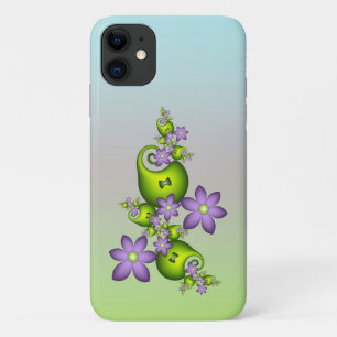 Funda Para iPhone 11 Fantasía floral flores lila formas verdes fractal