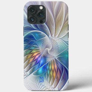 Funda Para iPhone 13 Pro Max Fantasía floral, monograma de flor fractal abstrac