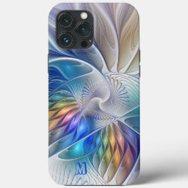 Funda Para iPhone 13 Pro Max Fantasía floral, resumen de flor fractal monograma