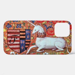 FUNDA PARA iPhone 12 FANTASÍA MEDIEVAL UNICORNAL,MONOGRAMA DE MOTIVOS F