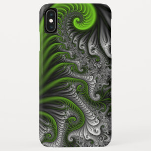 Funda Para iPhone XS Max Fantasía Mundo Arte Fractal Verde Y Gris Resumen