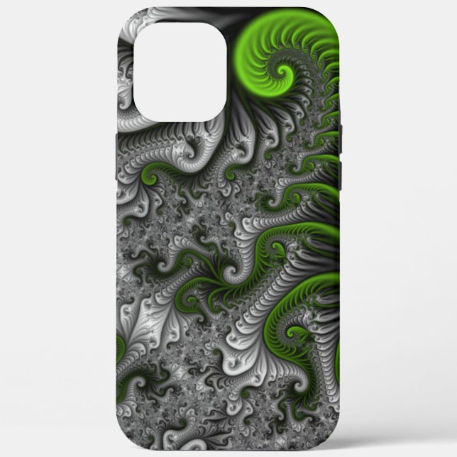 Funda De Case-Mate Para iPhone Fantasía Mundo Arte Fractal Verde Y Gris Resumen (Reverso )