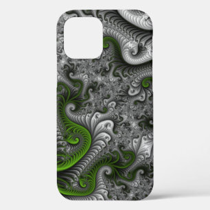 Funda Para iPhone 12 Pro Fantasía Mundo Arte Fractal Verde Y Gris Resumen