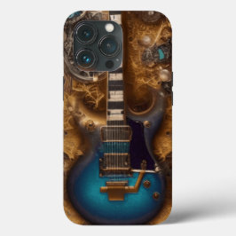 Funda Para iPhone 13 Pro Fantasía Steampunk Vintage Guitarra Azul Acuarela