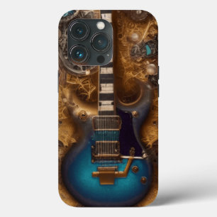 Funda Para iPhone 13 Pro Fantasía Steampunk Vintage Guitarra Azul Acuarela 