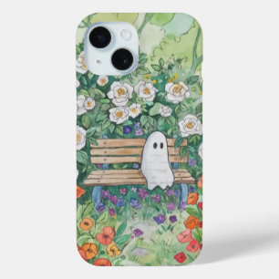 Funda Para iPhone 15 Fantasma Adorable en Banco Botánico de Cottagecore