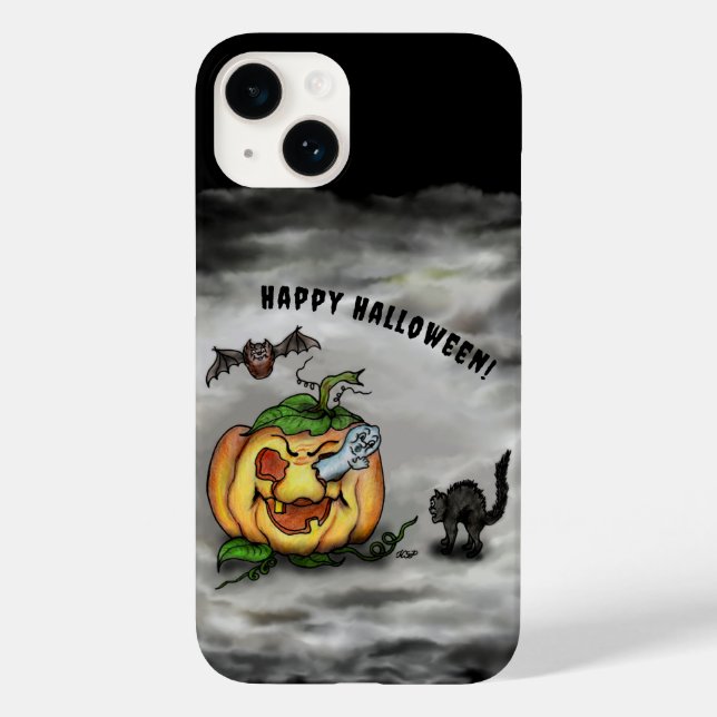 Funda De Case-Mate Para iPhone Fantasma, Gato, Bat y Calabaza, ¡Feliz Halloween! (Reverso )