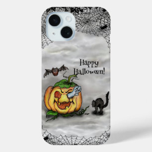 Funda Para iPhone 15 Fantasma, Gato, Bat y Calabaza, ¡Feliz Halloween!