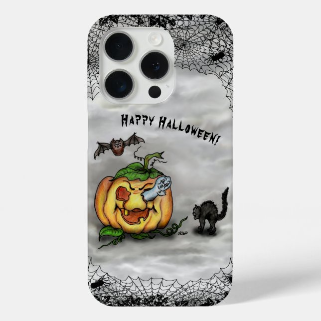 Funda De Case-Mate Para iPhone Fantasma, Gato, Bat y Calabaza, ¡Feliz Halloween! (Reverso )