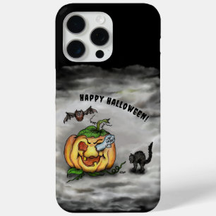 Funda Para iPhone 15 Pro Max Fantasma, Gato, Bat y Calabaza, ¡Feliz Halloween!