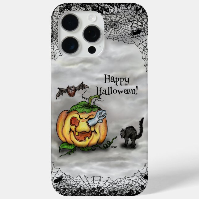 Funda De Case-Mate Para iPhone Fantasma, Gato, Bat y Calabaza, ¡Feliz Halloween! (Reverso )