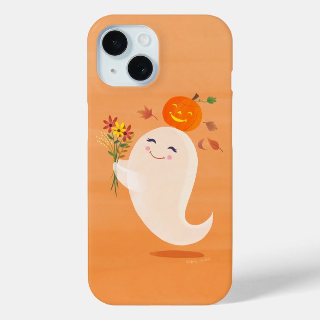 Funda De Case-Mate Para iPhone Fantasma y flores de Halloween (Reverso )
