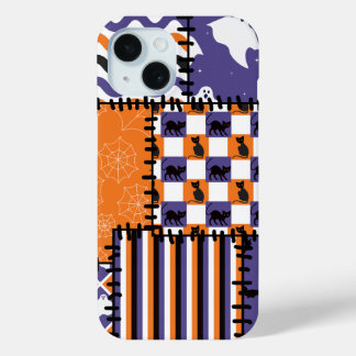 Funda Para iPhone 15 Fantasmas de gatos en el patchwork de Halloween