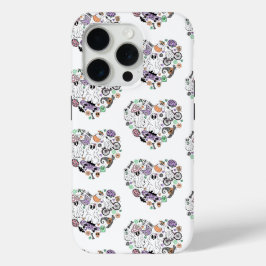 Funda Para iPhone 15 Pro Fantasmas de Halloween retro y forma de corazón de