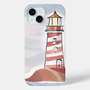 Funda Para iPhone 15 Faro Clásico   Acuarela de Agua Costera Oceánica