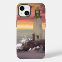 Faro Costero Con Cielo Rosa Y Naranja