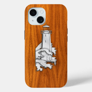 Funda Para iPhone 15 Faro de cromo naumático en la impresión de madera 