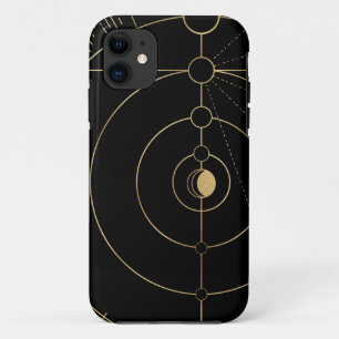Funda Para iPhone 11 Fase lunar de la brújula negra dorada