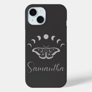 Funda Para iPhone 15 Fase lunar personalizada Moth Morple Silver Gray