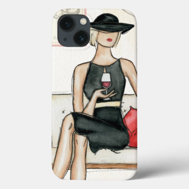 Funda De Case-Mate Para iPhone Fashionista Drinking Wine (Reverso)