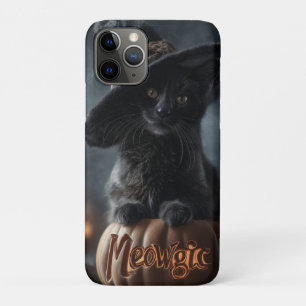 Funda Para iPhone 11 Pro Fastidioso gato negro "meowgic" en un Gorra de bru