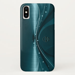 Funda Para iPhone X Faux azul-verde Metálico Moderno Ondas Dinámicas