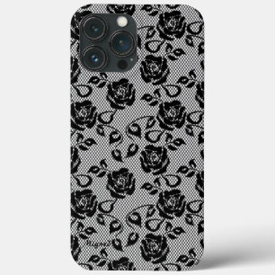 Funda Para iPhone 13 Pro Max Faux Black Lace Rosa Fishnet