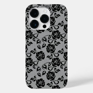 Funda Para iPhone 14 Pro De Case-Mate Faux Black Lace Rosas Fishnet iPhone Estuche