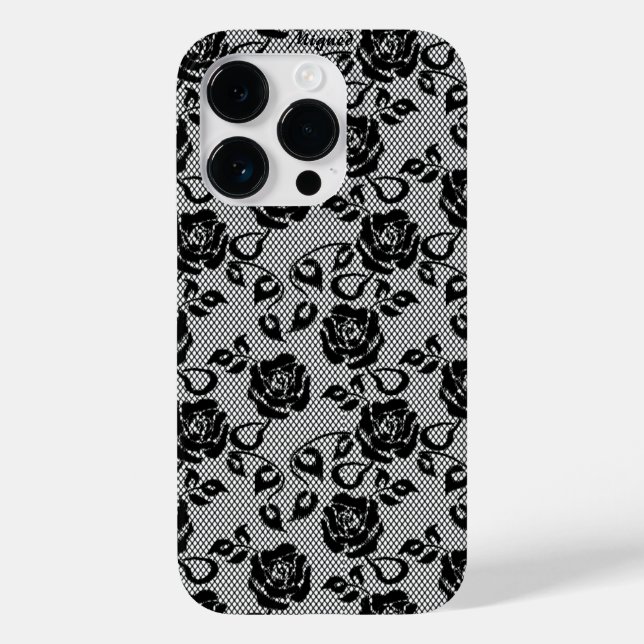 Funda De Case-Mate Para iPhone Faux Black Lace Rosas Fishnet iPhone Estuche (Reverso )