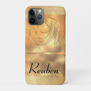 Funda Para iPhone 11 Pro Faux gold Stripes Gold Purpurina Monograma R