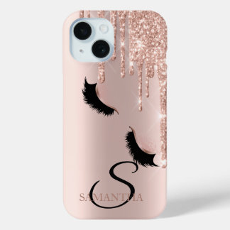 Funda Para iPhone 15 Faux Lashes Purpurina Rosa de Oro Dris