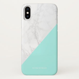 Funda Para iPhone X Faux Marble con Aqua Accent Moderno personalizado