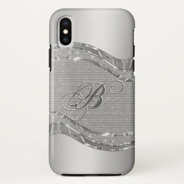 Funda De Case-Mate Para iPhone Faux Metallic Silver Look With Diamonds Pattern (Reverso)