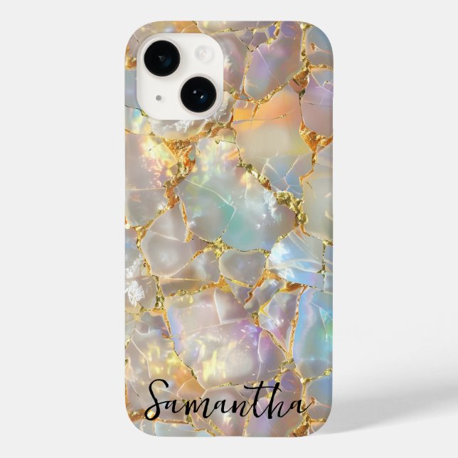 Funda De Case-Mate Para iPhone Faux Opal Gemstone Mineral Gold Stone Moderno (Reverso )