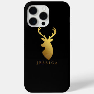 Funda Para iPhone 15 Pro Max Faux Relieve metalizado dorado Deer Head Personali