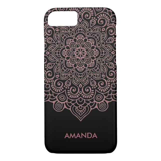 Funda De Case-Mate Para iPhone Faux Rosa Gold Intricate Lace Mandala negro (Reverso)