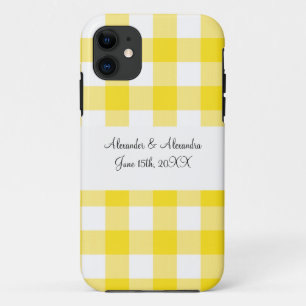 Funda Para iPhone 11 Favoritos de boda en el patrón de gingham amarillo