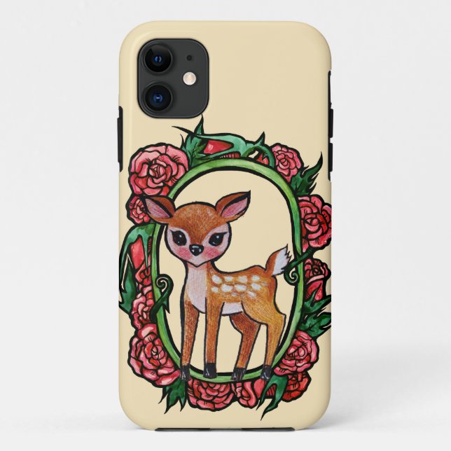 Funda De Case-Mate Para iPhone Fawn Deer Red Roses (Reverso)