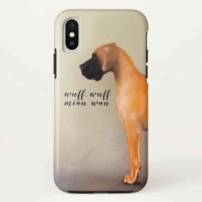 Funda De Case-Mate Para iPhone Fawn Great Dane con texto (Reverso)