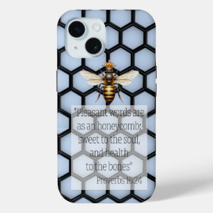 Funda Para iPhone 15 Fe Chic Azul Miel Panal Reina Abeja